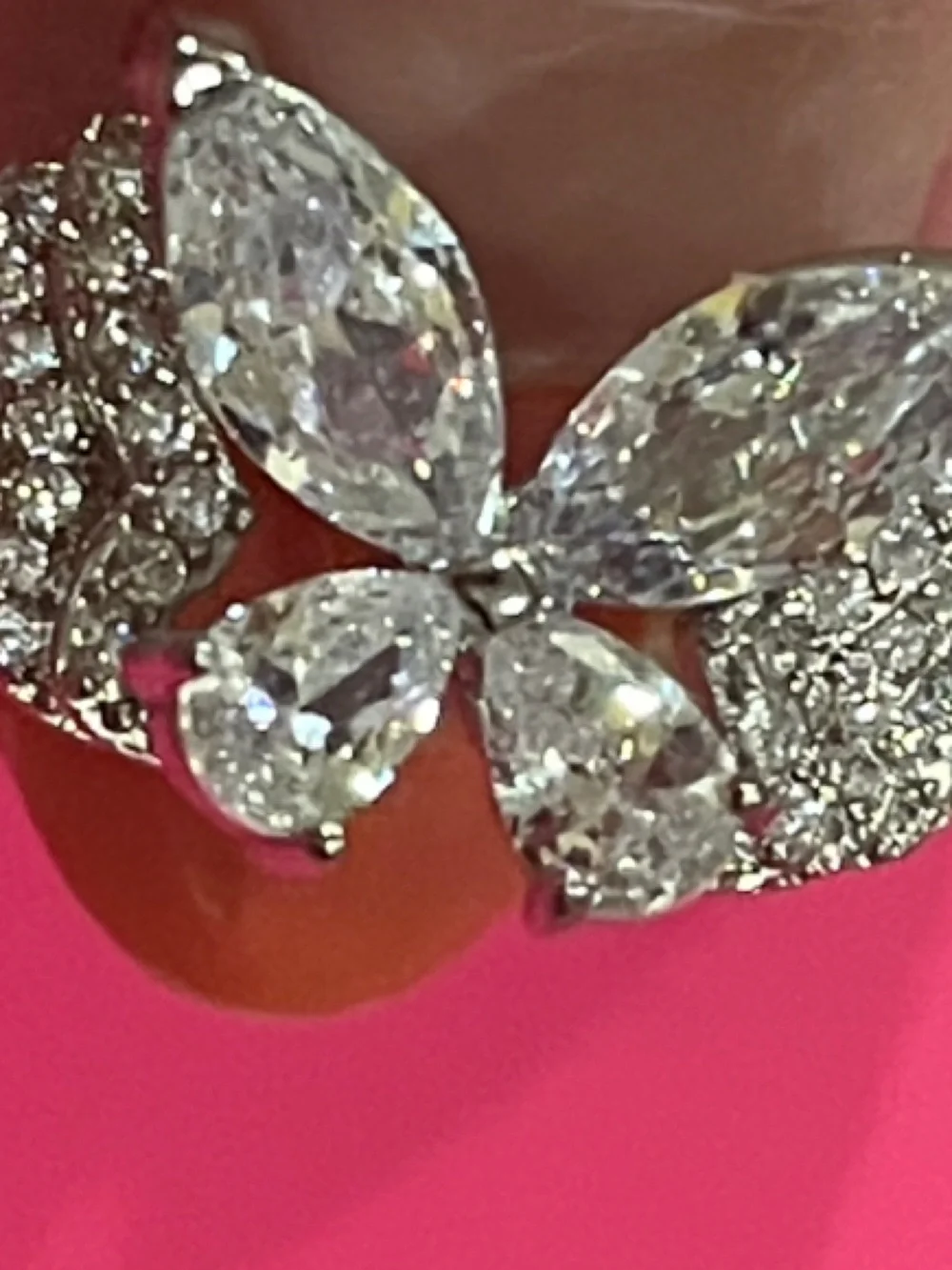 Silver adjustable Butterfly Crystal Ring -